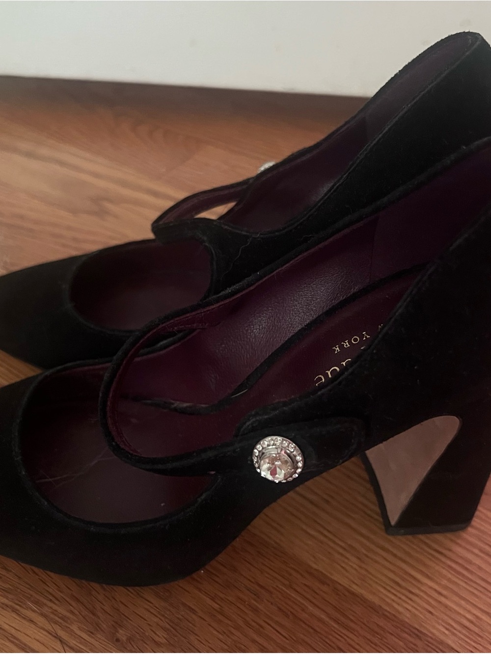 kate spade Black Suede Pointed Mary Jane Heels with Crystal Buckle - Picture 4 of 6